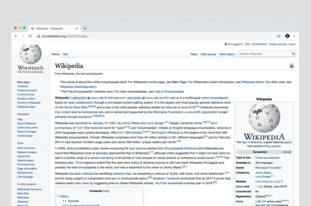 Wikipedia page screenshot